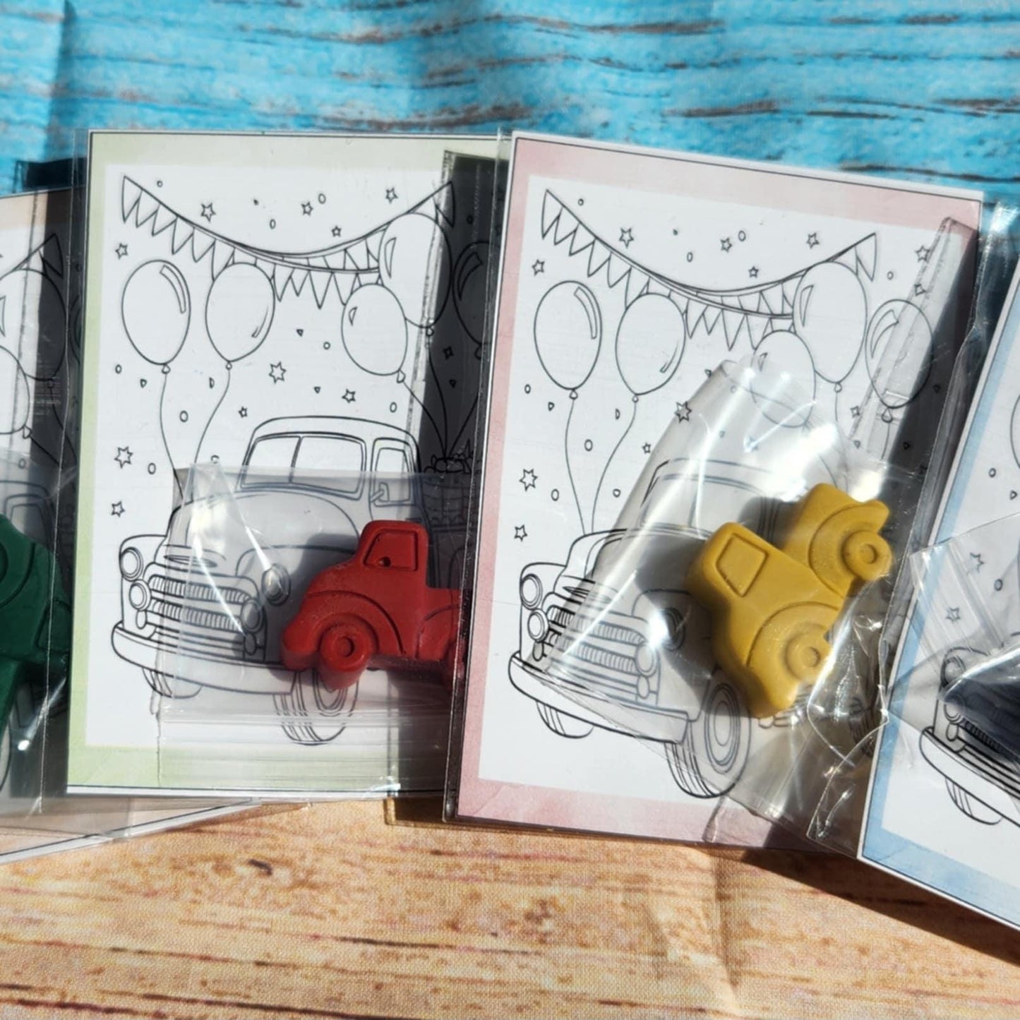 Old Fashioned Truck Birthday Coloring Kit | Kids Party Favors | Non-Toxic Crayons | Gift Bags