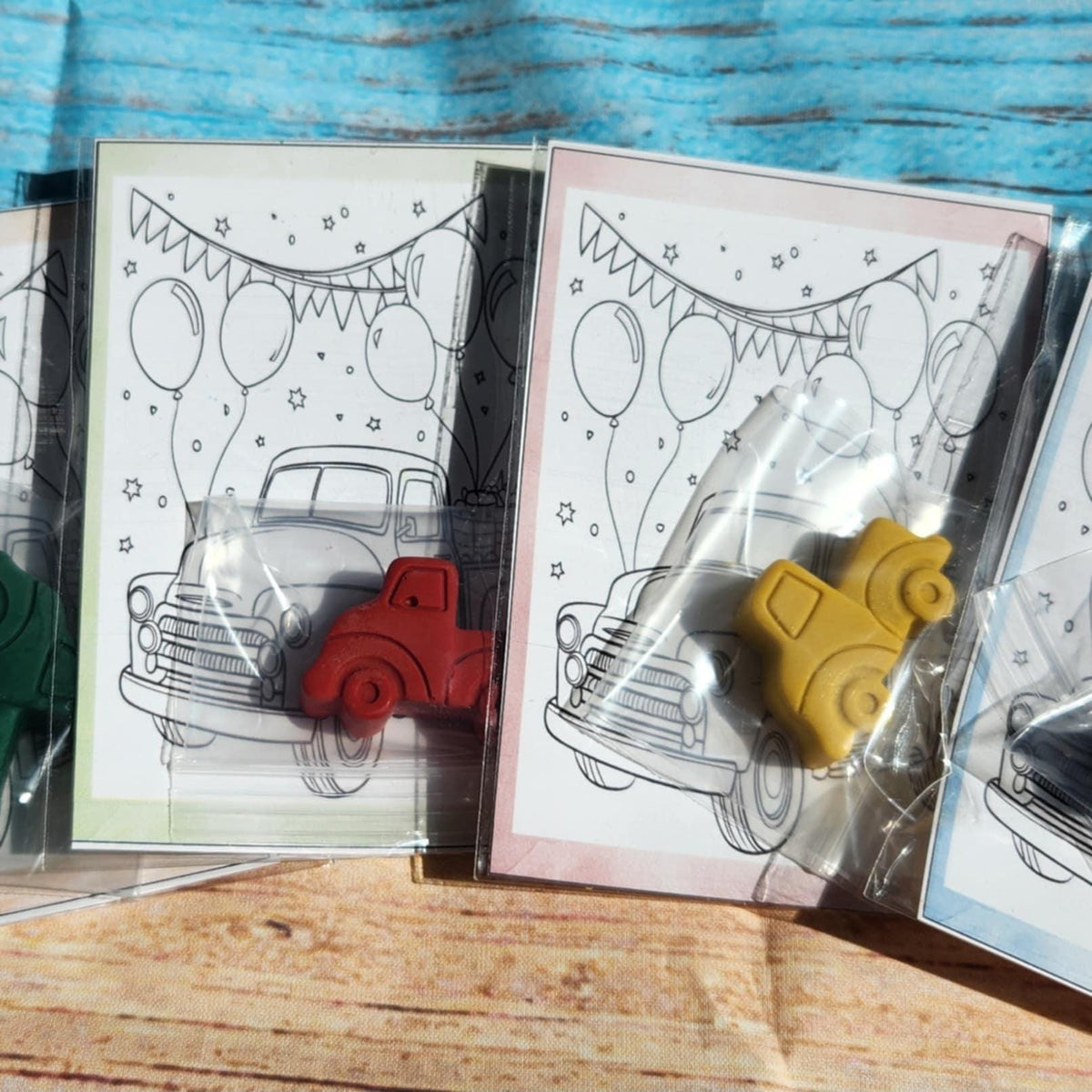 Old Fashioned Truck Birthday Coloring Kit | Kids Party Favors | Non-Toxic Crayons | Gift Bags