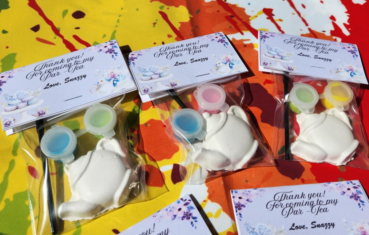 Tea Time-Themed Plaster Paint Kits for Kids | DIY Paint Activity | Birthday Party Favors | Tea Party Favors | Kids Craft Kit