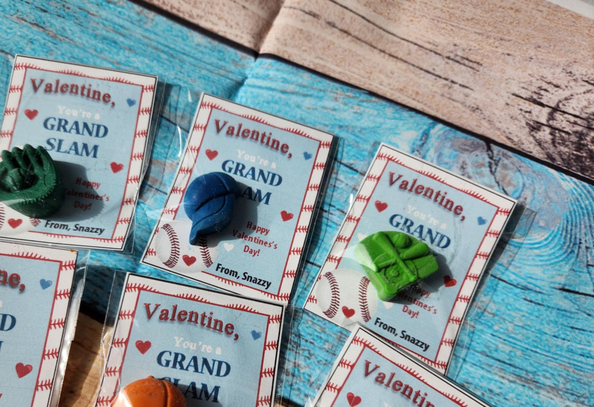 Baseball Valentines Day Cards with Crayons l Personalized Cards l Boy Valentine's Day Cards l Sports Friend Cards l Kids Valetines Day Cards