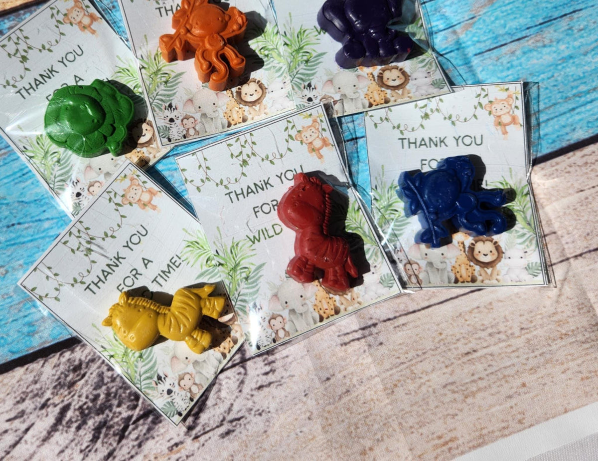 Jungle-Themed Crayon with Card | Safari Party Favors | Fun Kids Activity | Classroom Gifts l Birthday Thank you Gifts l Party Supplies