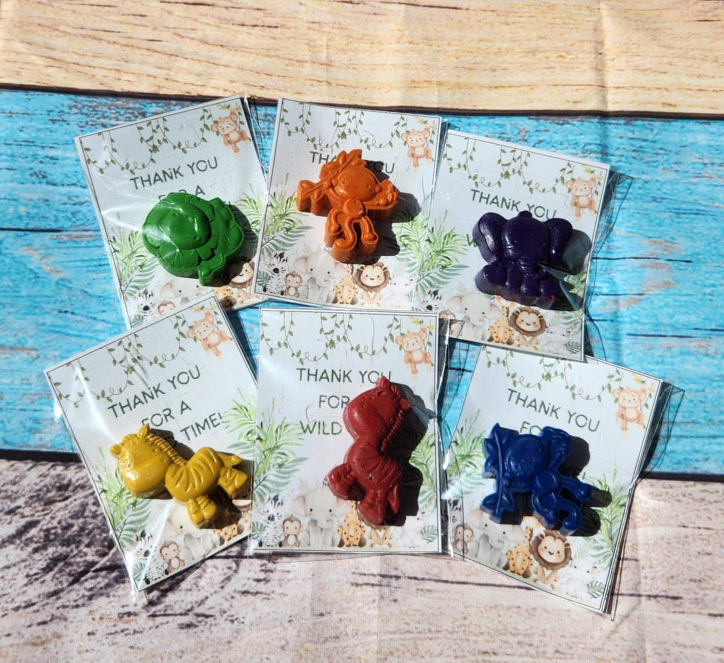Jungle-Themed Crayon with Card | Safari Party Favors | Fun Kids Activity | Classroom Gifts l Birthday Thank you Gifts l Party Supplies