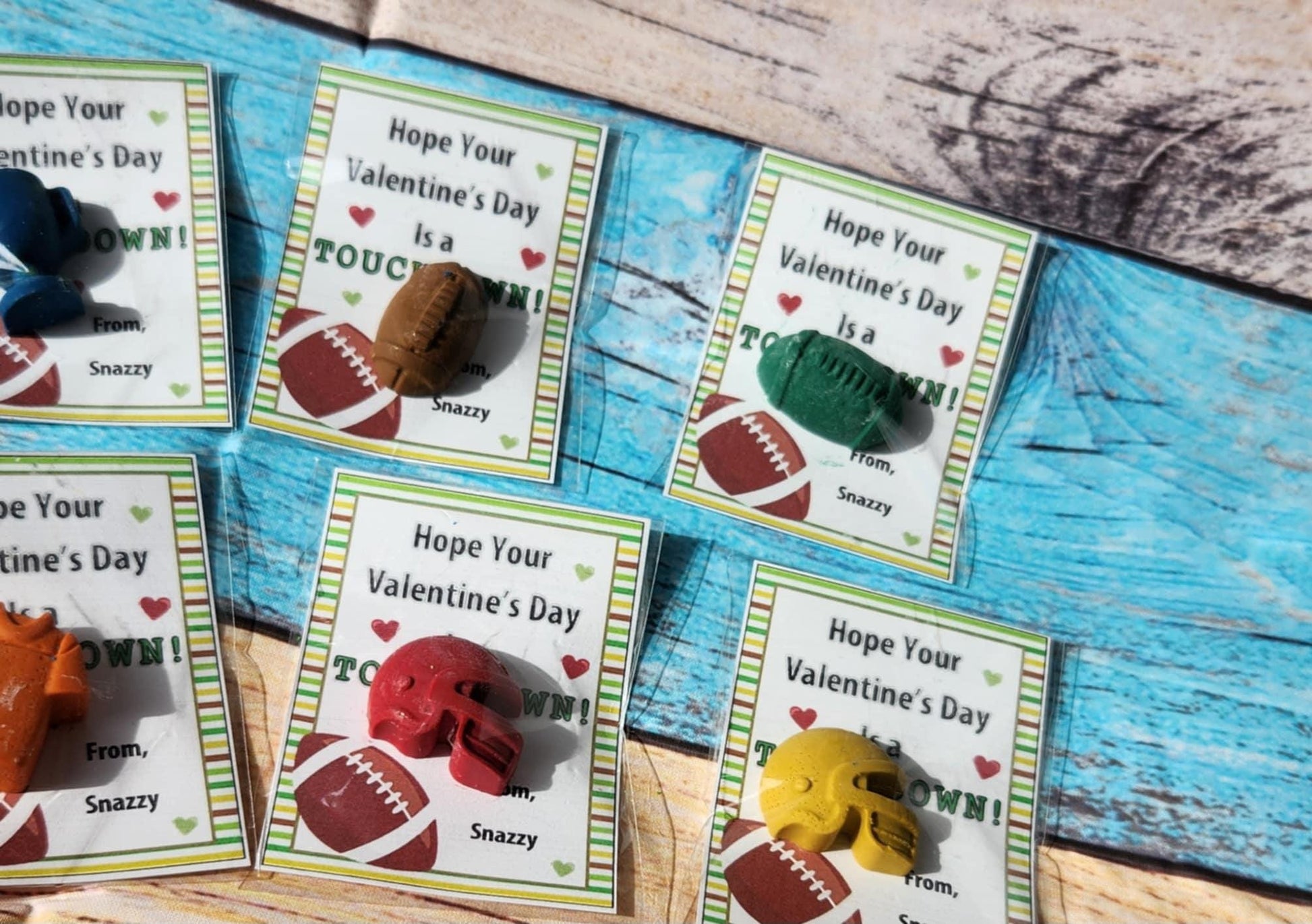Personalized Football Valentine's Day Cards with Handmade Crayon