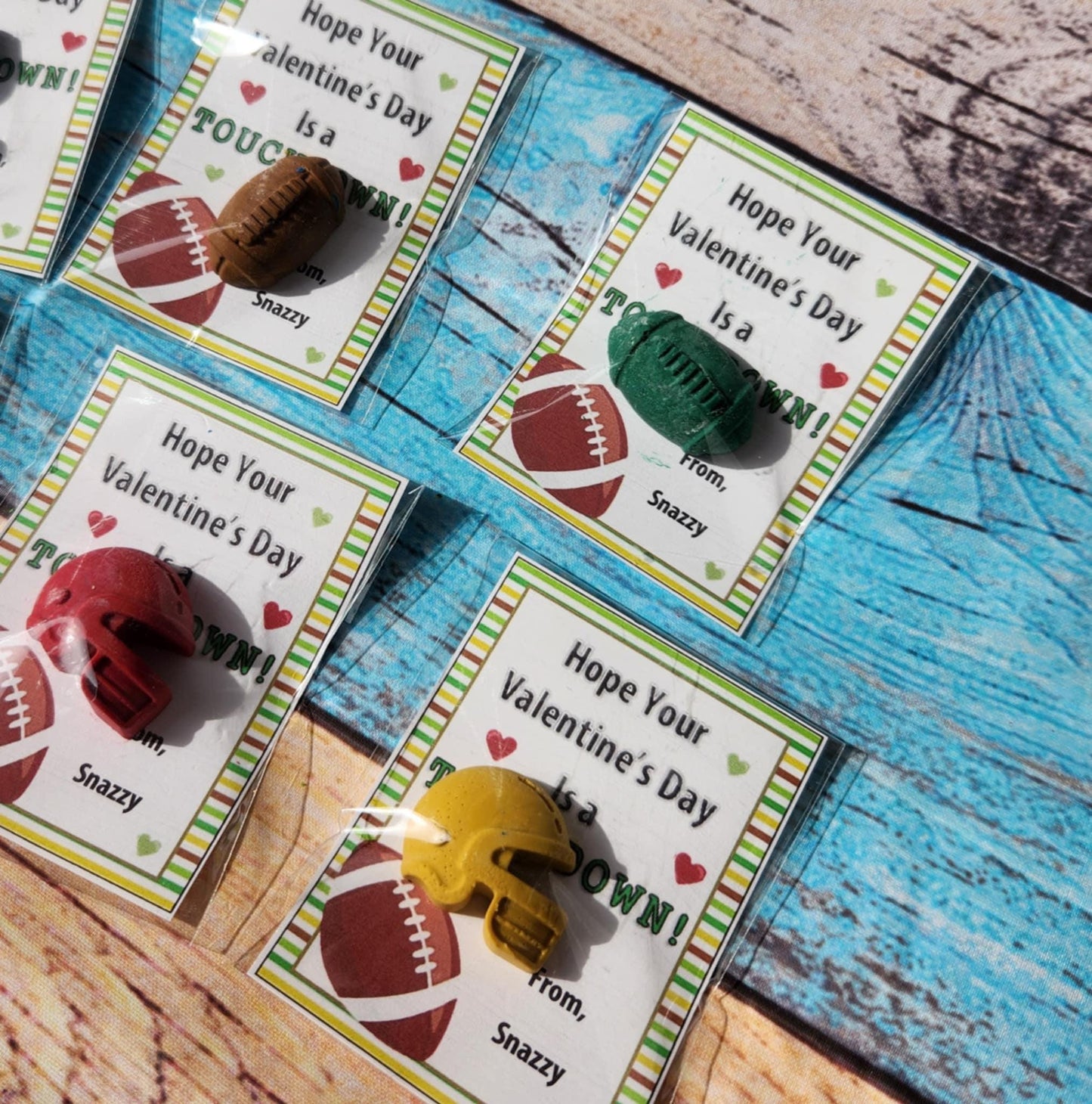 Personalized Football Valentine's Day Cards with Handmade Crayon