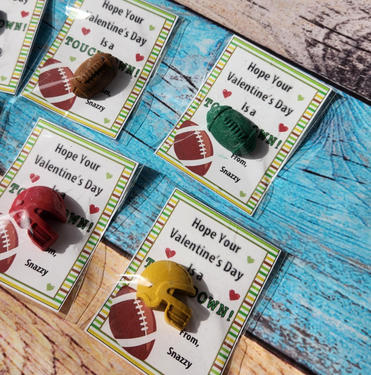 Personalized Football Valentine's Day Cards with Handmade Crayon