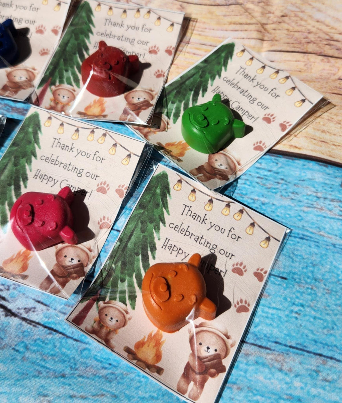 Camping Party Favors: Bear Crayon Thank You Cards