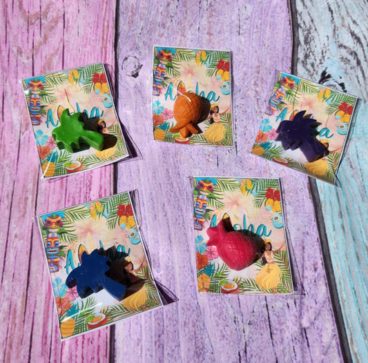 Hawaiian / Luau themed princess Party Favor Coloring Kits, Crayon names, Crayons, Birthday Party Favors