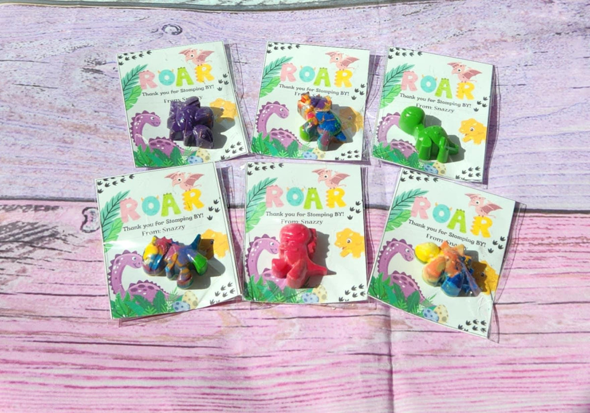 Dinosaur Girl Themed l Mini Party Favors Thank you Cards| Dinosaur Crayons | Girl Dino Birthday | Party Favor Kits | Classroom Goodies