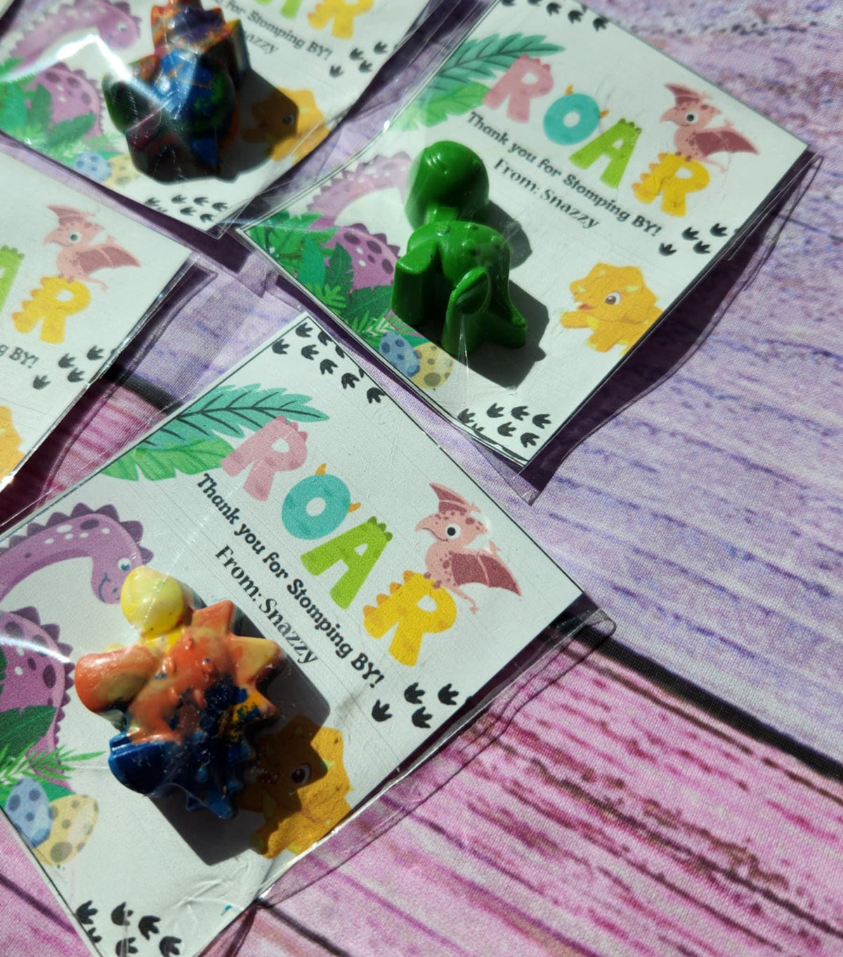 Dinosaur Girl Themed l Mini Party Favors Thank you Cards| Dinosaur Crayons | Girl Dino Birthday | Party Favor Kits | Classroom Goodies