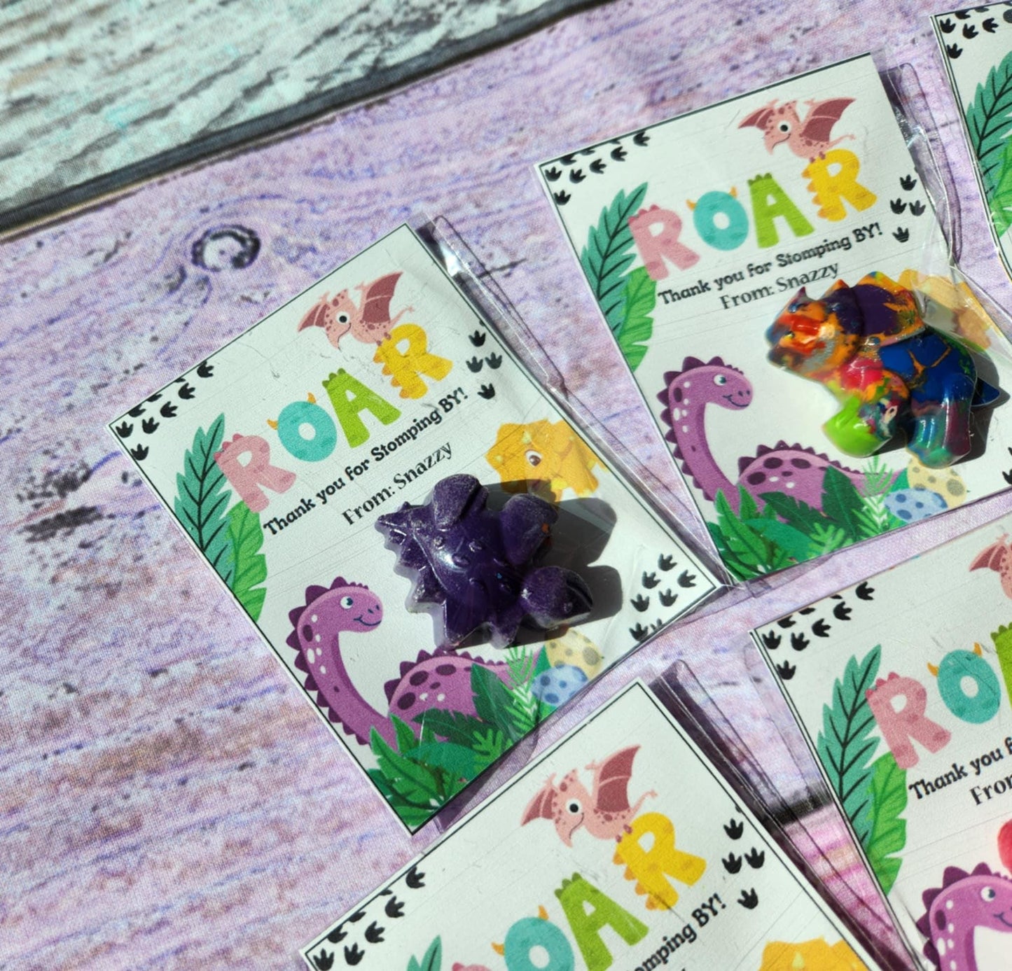 Dinosaur Girl Themed l Mini Party Favors Thank you Cards| Dinosaur Crayons | Girl Dino Birthday | Party Favor Kits | Classroom Goodies