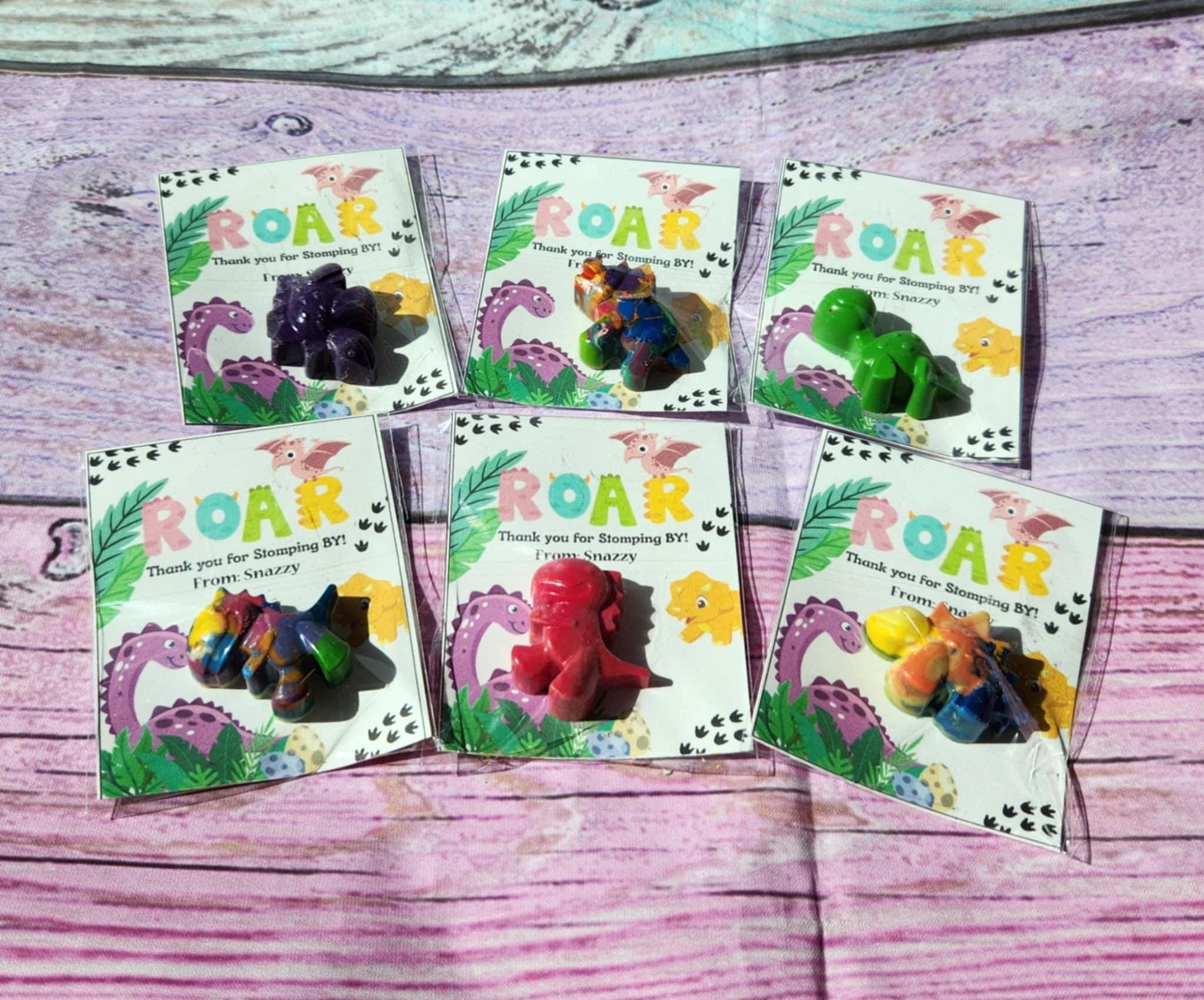 Dinosaur Girl Themed l Mini Party Favors Thank you Cards| Dinosaur Crayons | Girl Dino Birthday | Party Favor Kits | Classroom Goodies