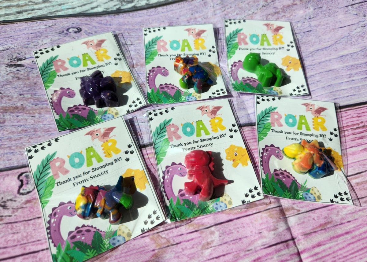 Dinosaur Girl Themed l Mini Party Favors Thank you Cards| Dinosaur Crayons | Girl Dino Birthday | Party Favor Kits | Classroom Goodies