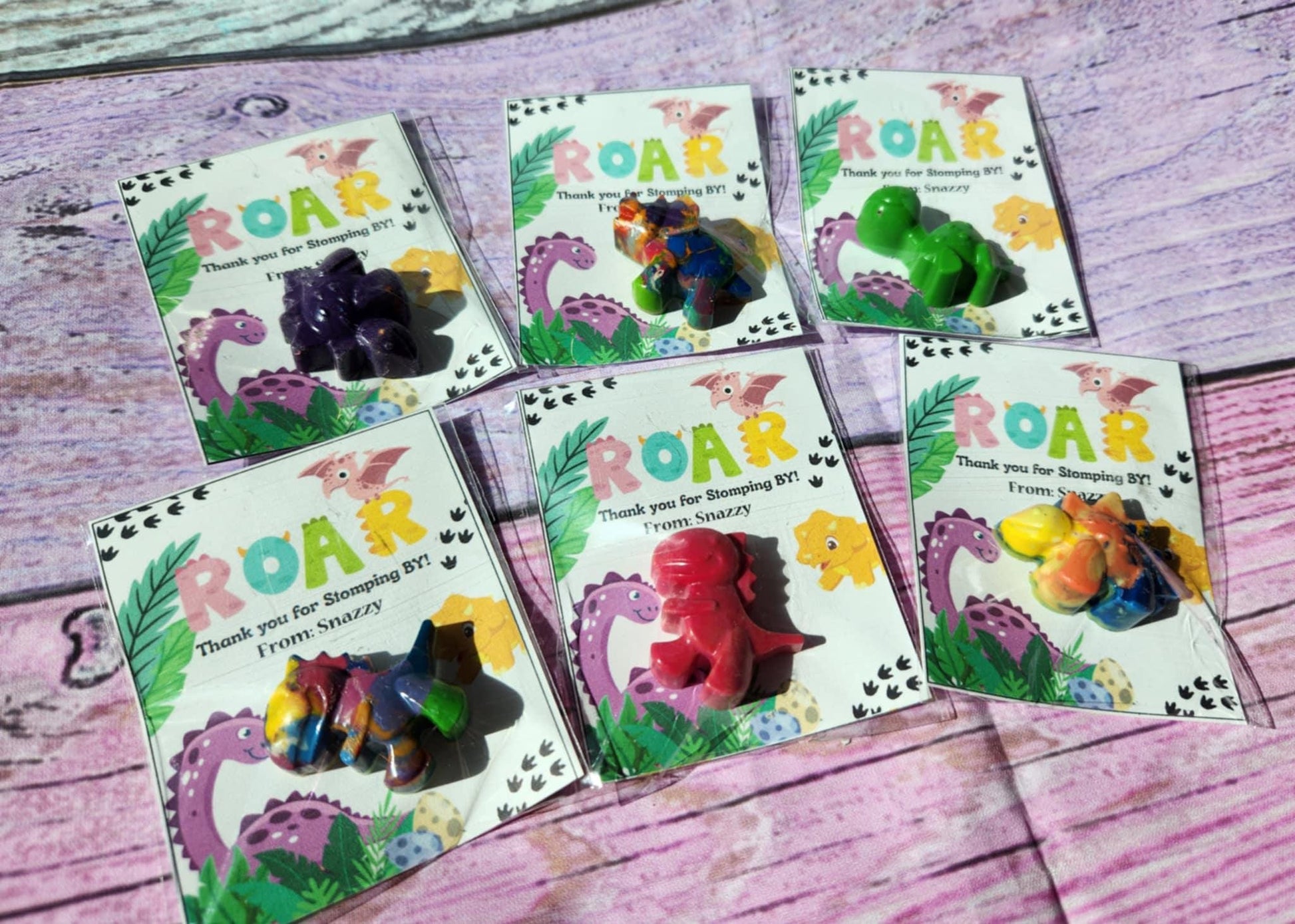 Dinosaur Girl Themed l Mini Party Favors Thank you Cards| Dinosaur Crayons | Girl Dino Birthday | Party Favor Kits | Classroom Goodies