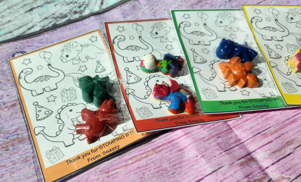 Dinosaur Crayon Party Favors with Coloring Page | Kids Craft Kit | Party Favor | School Goodie Bag | Kids Art Activity