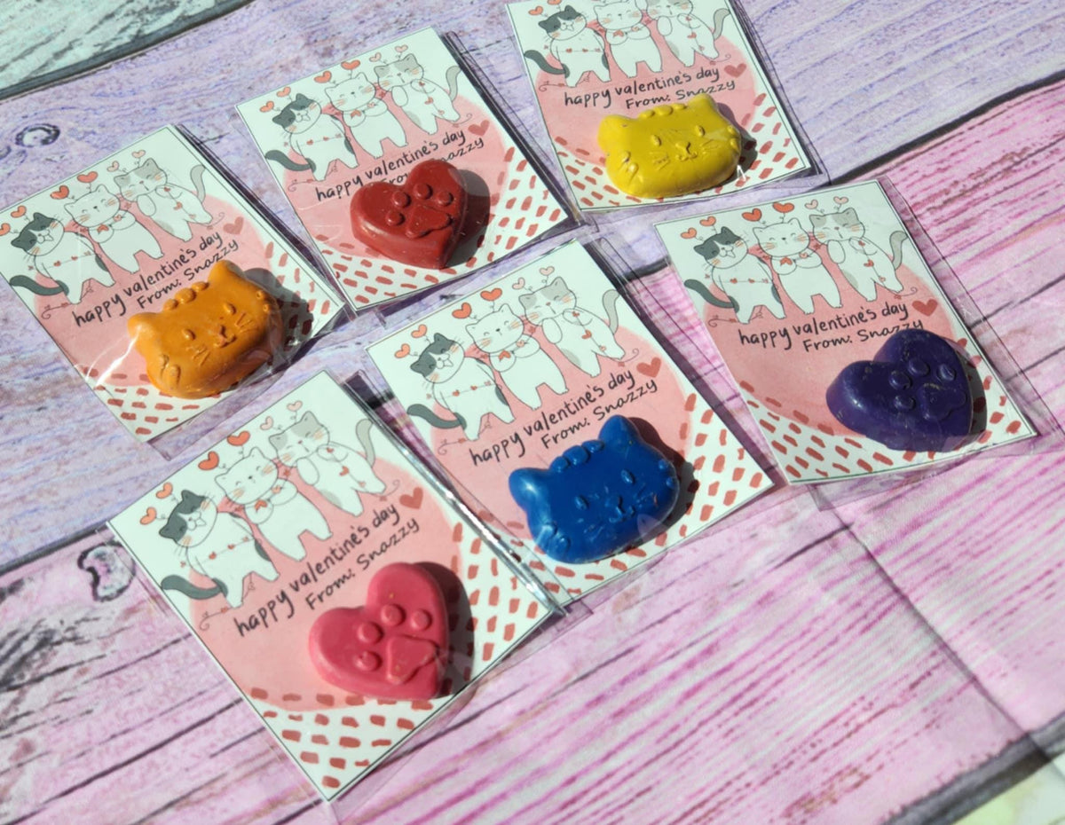 Cat Valentine’s Day Cards with Cat Crayons | Personalized Kids Valentines | Girl Valentine Cards | Classroom Valentines