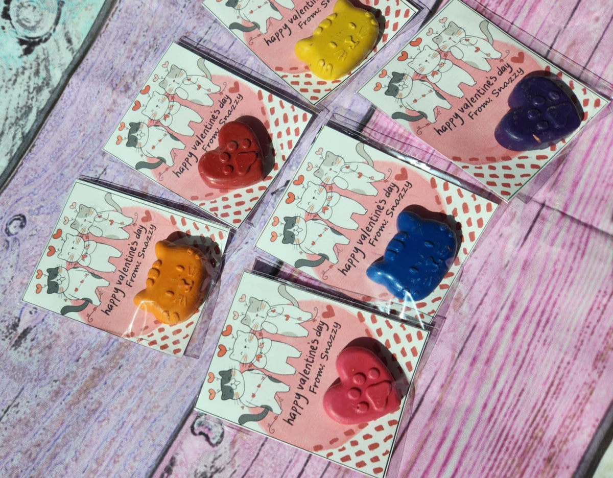 Cat Valentine’s Day Cards with Cat Crayons | Personalized Kids Valentines | Girl Valentine Cards | Classroom Valentines
