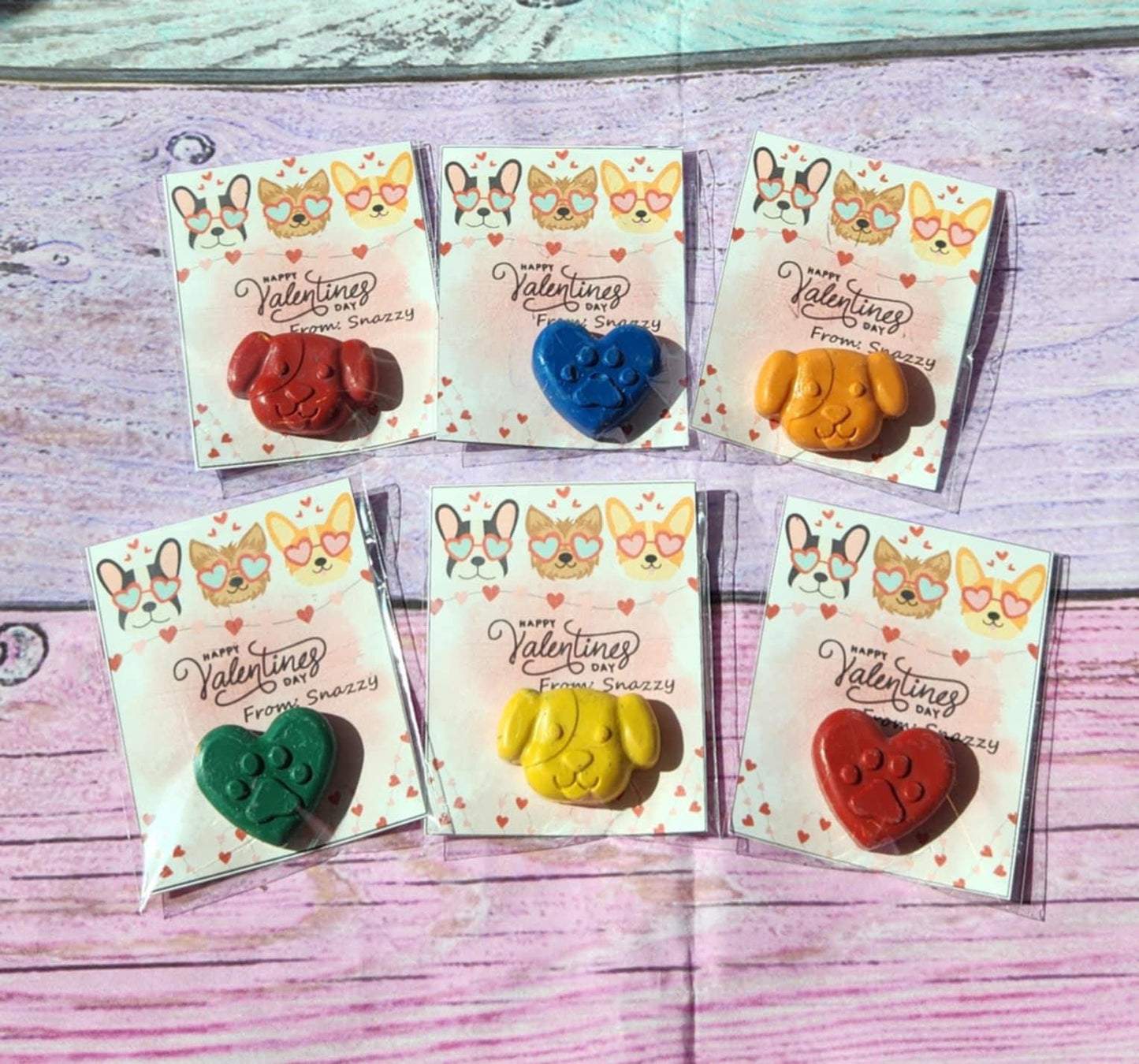 Dog Valentine’s Day Cards with Crayons | Personalized Kids Valentines | Classroom Valentine Handouts | Non Candy Valentines