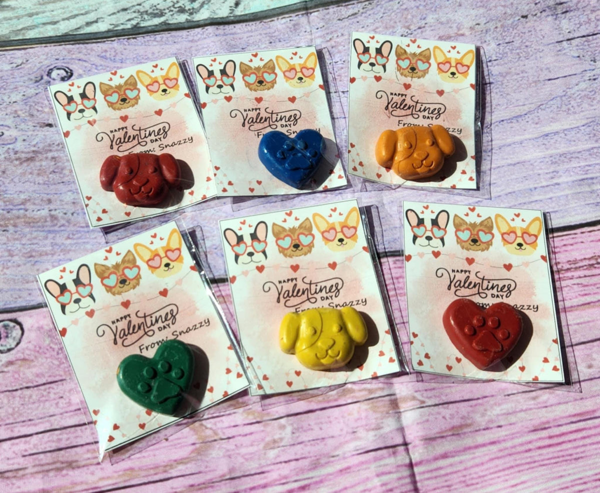 Dog Valentine’s Day Cards with Crayons | Personalized Kids Valentines | Classroom Valentine Handouts | Non Candy Valentines