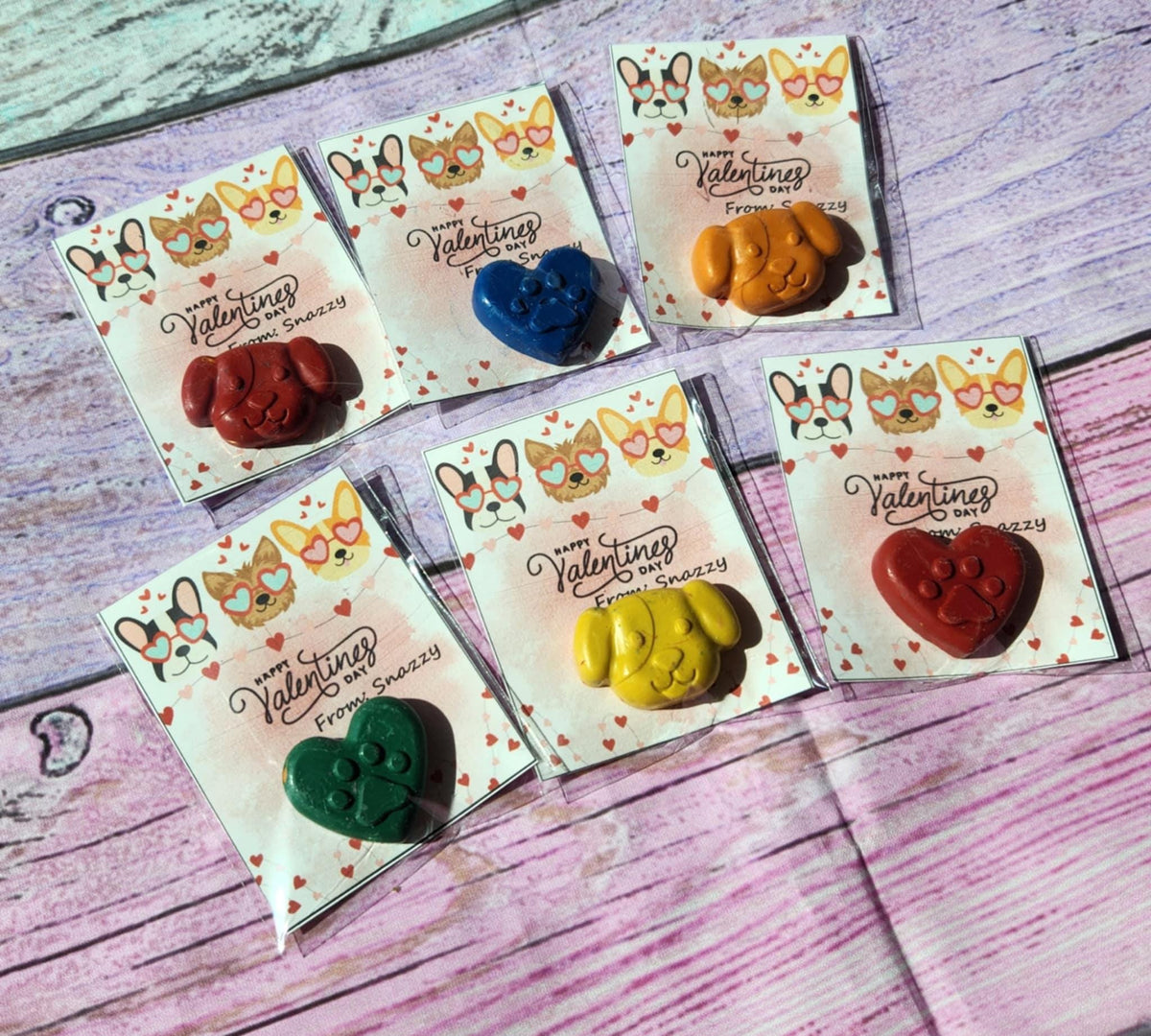 Dog Valentine’s Day Cards with Crayons | Personalized Kids Valentines | Classroom Valentine Handouts | Non Candy Valentines