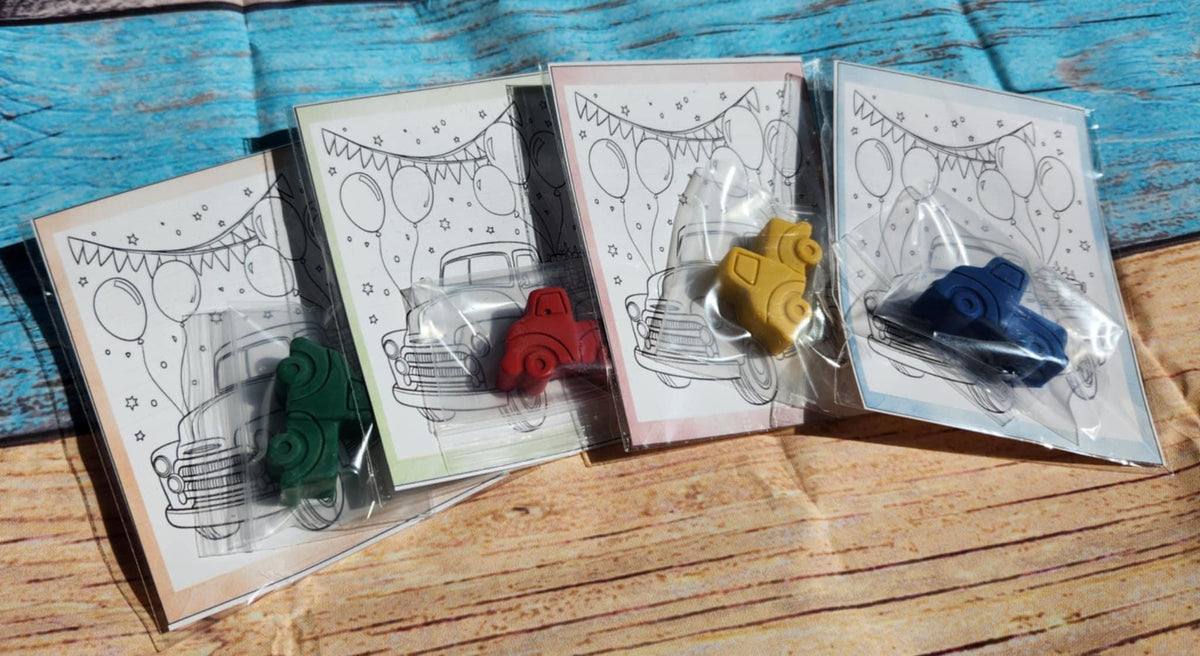 Old Fashioned Truck Birthday Coloring Kit | Kids Party Favors | Non-Toxic Crayons | Gift Bags
