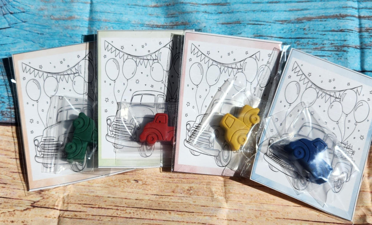 Old Fashioned Truck Birthday Coloring Kit | Kids Party Favors | Non-Toxic Crayons | Gift Bags