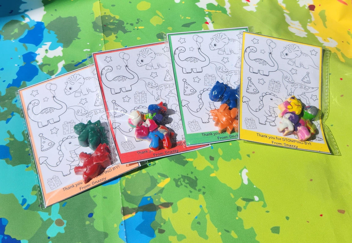 Dinosaur Crayon Party Favors with Coloring Page | Kids Craft Kit | Party Favor | School Goodie Bag | Kids Art Activity