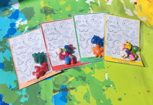 Dinosaur Crayon Party Favors with Coloring Page | Kids Craft Kit | Party Favor | School Goodie Bag | Kids Art Activity