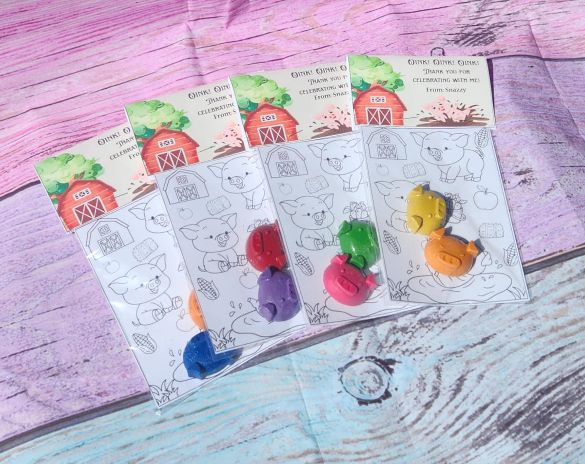 Pig Crayon Party Favors – Farm Animal Birthday Favors | Barnyard Coloring Kit | Personalized Piggy Crayons | Farm Theme Party Gift