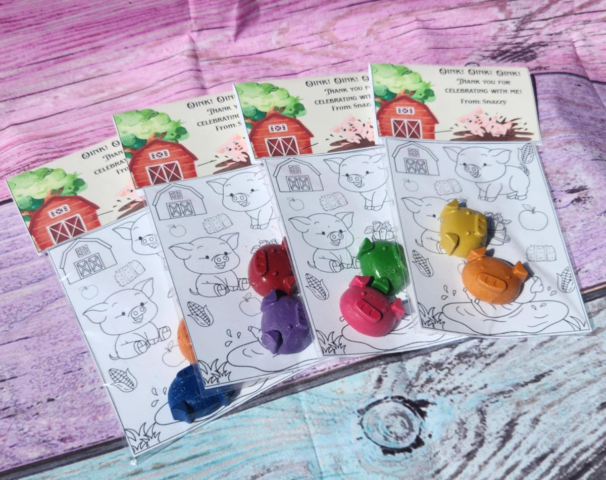 Pig Crayon Party Favors – Farm Animal Birthday Favors | Barnyard Coloring Kit | Personalized Piggy Crayons | Farm Theme Party Gift
