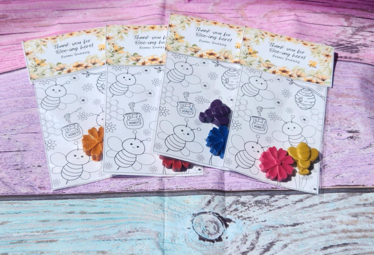 Bee & Flower Crayon Coloring Kits – Bee-Day Birthday Favors | Kids Party Activity | Thank You Gifts | Non-Toxic Crayons with Coloring Page