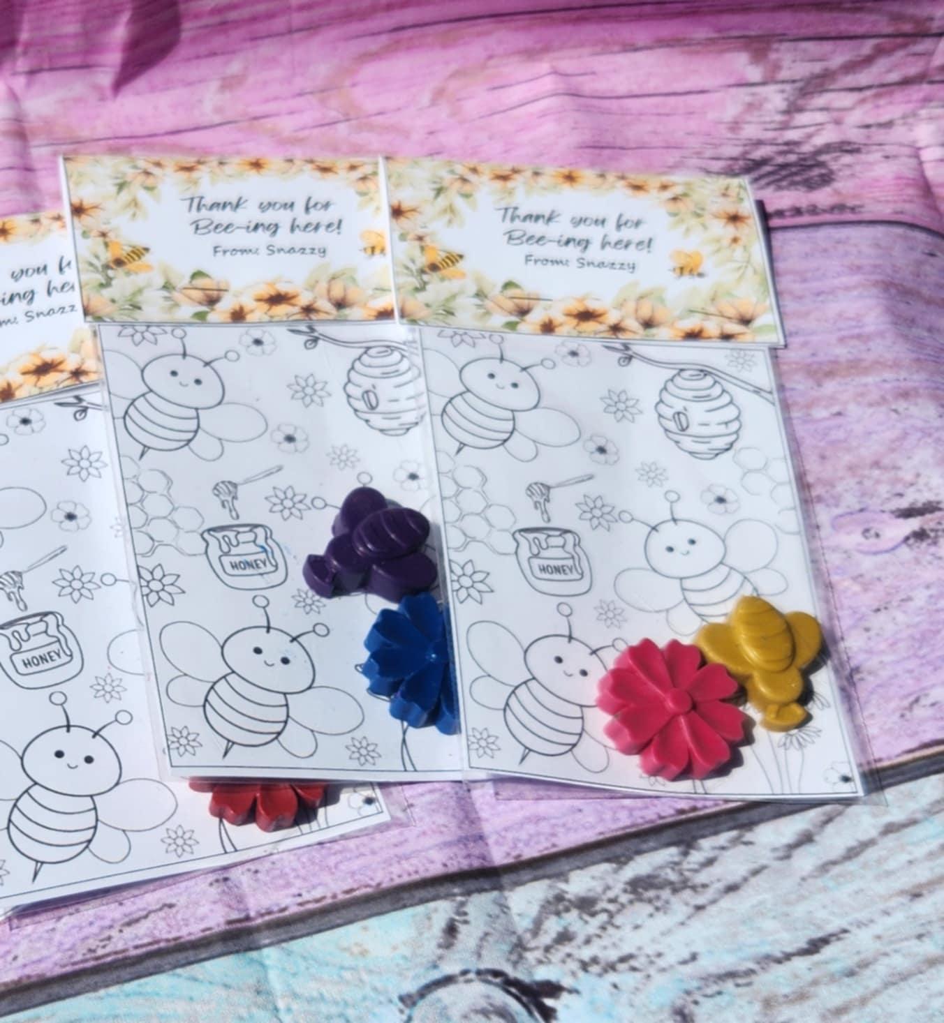 Bee & Flower Crayon Coloring Kits – Bee-Day Birthday Favors | Kids Party Activity | Thank You Gifts | Non-Toxic Crayons with Coloring Page
