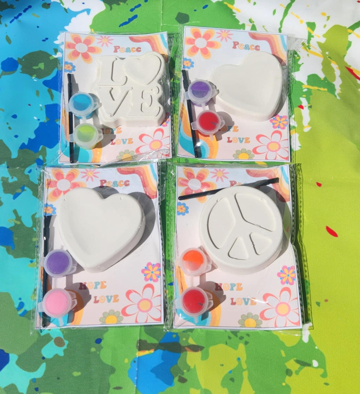 Hippie Themed Plaster Paint Kit Favors | DIY Kids Craft | Peace & Love Party | Groovy Birthday | Thank you Gifts - Favors