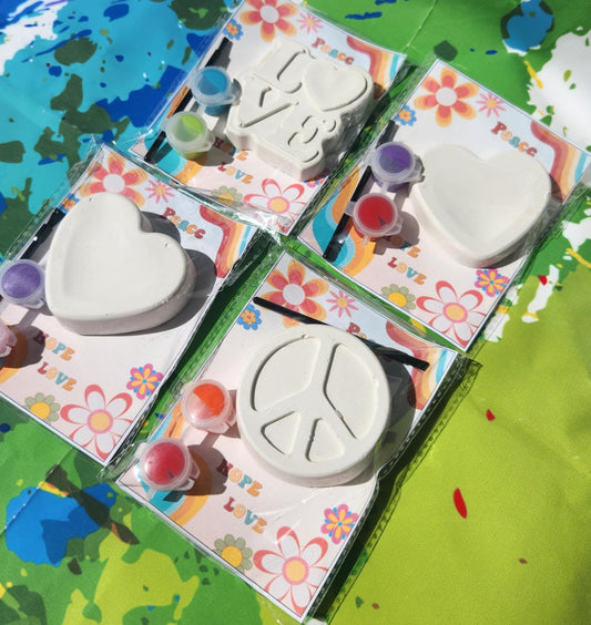 Hippie Themed Plaster Paint Kit Favors | DIY Kids Craft | Peace & Love Party | Groovy Birthday | Thank you Gifts - Favors