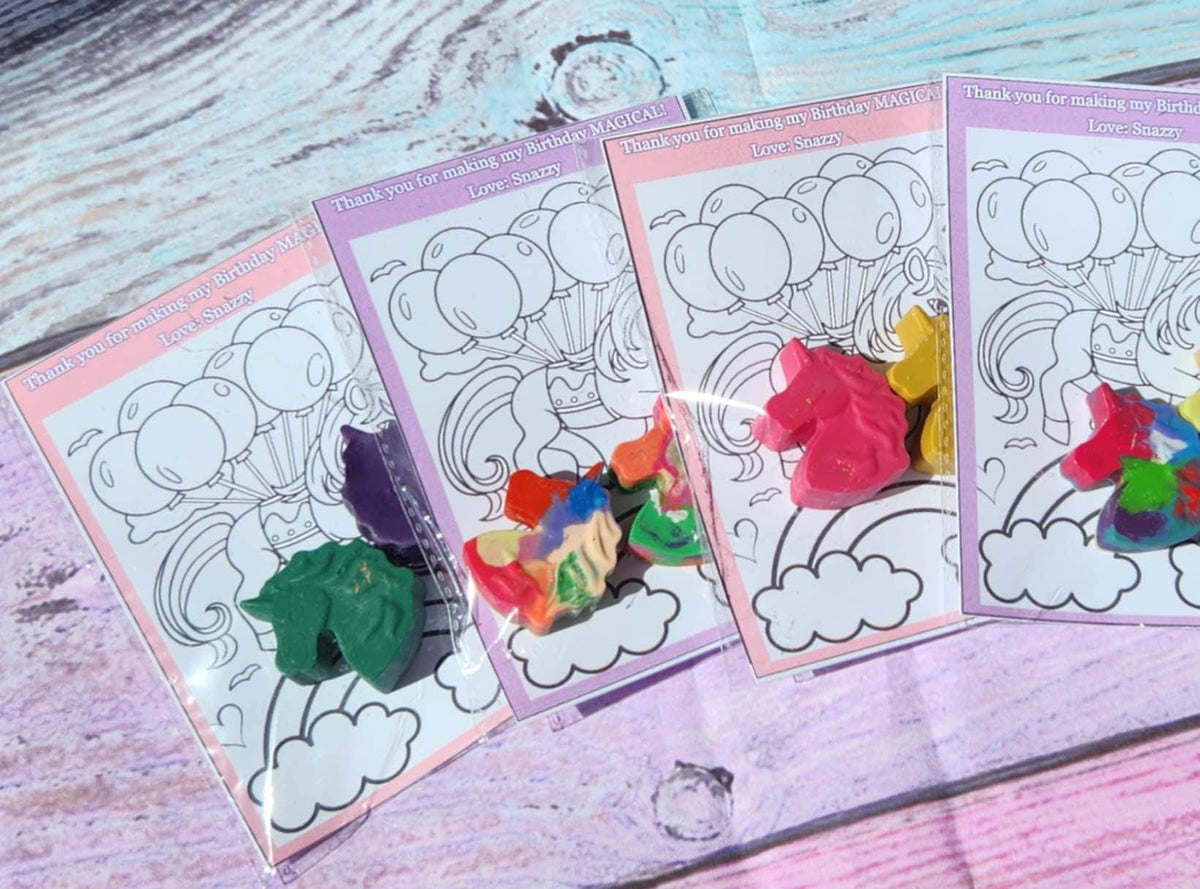 Unicorn Party Favors | Unicorn Crayons with Coloring Card | Birthday Party Goodie Bag | Classroom Favors | Kids Craft Gift