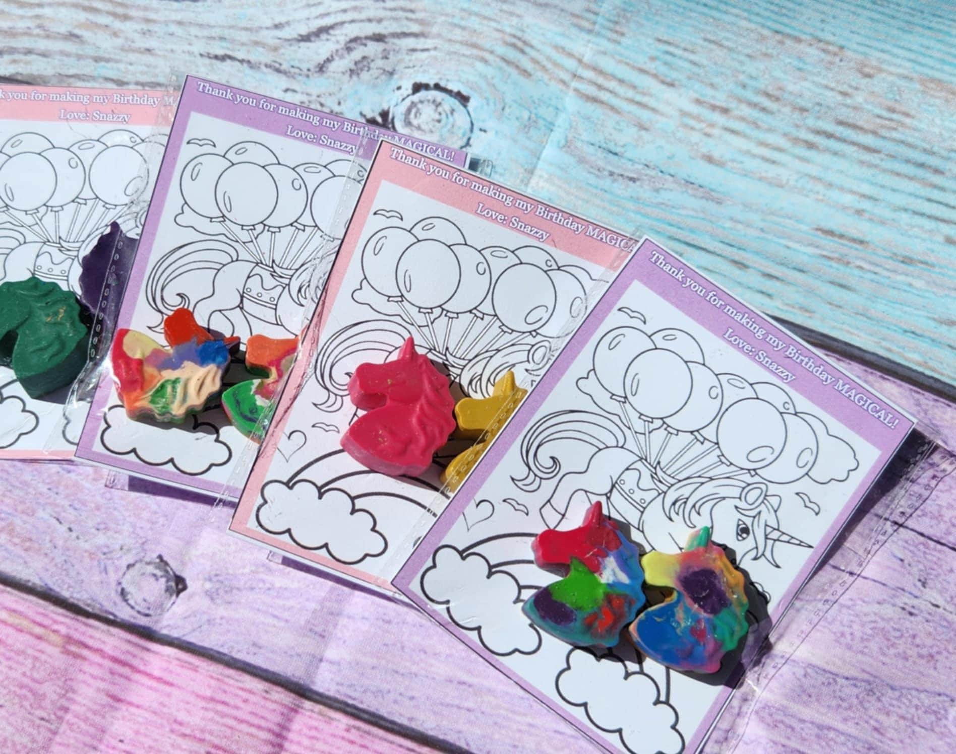 Unicorn Party Favors | Unicorn Crayons with Coloring Card | Birthday Party Goodie Bag | Classroom Favors | Kids Craft Gift