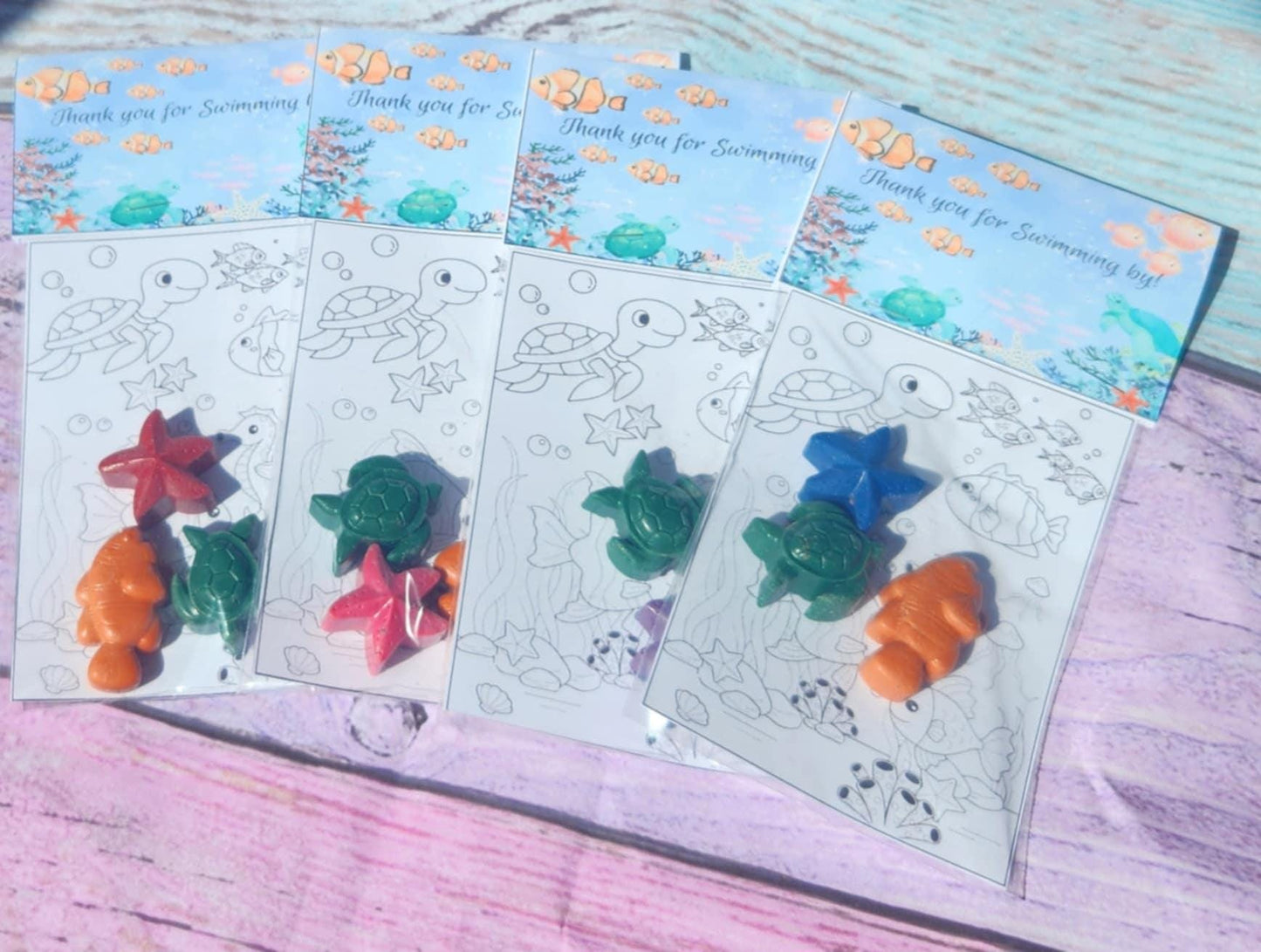 Swimming by Party Favor Coloring Kits | Ocean Themed Crayons | Birthday Party Favors | Thank You Favors | Kids Gift Bags