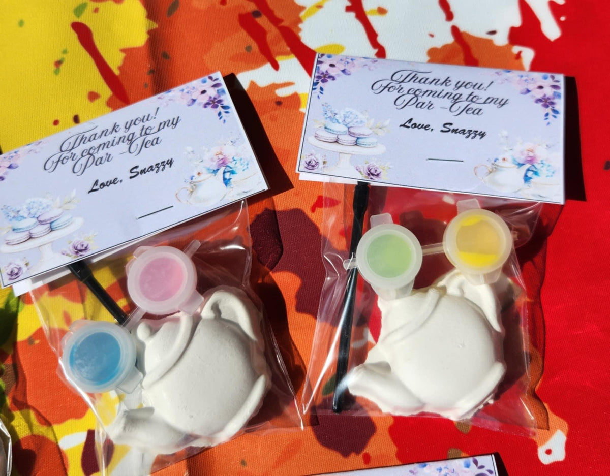 Tea Time-Themed Plaster Paint Kits for Kids | DIY Paint Activity | Birthday Party Favors | Tea Party Favors | Kids Craft Kit