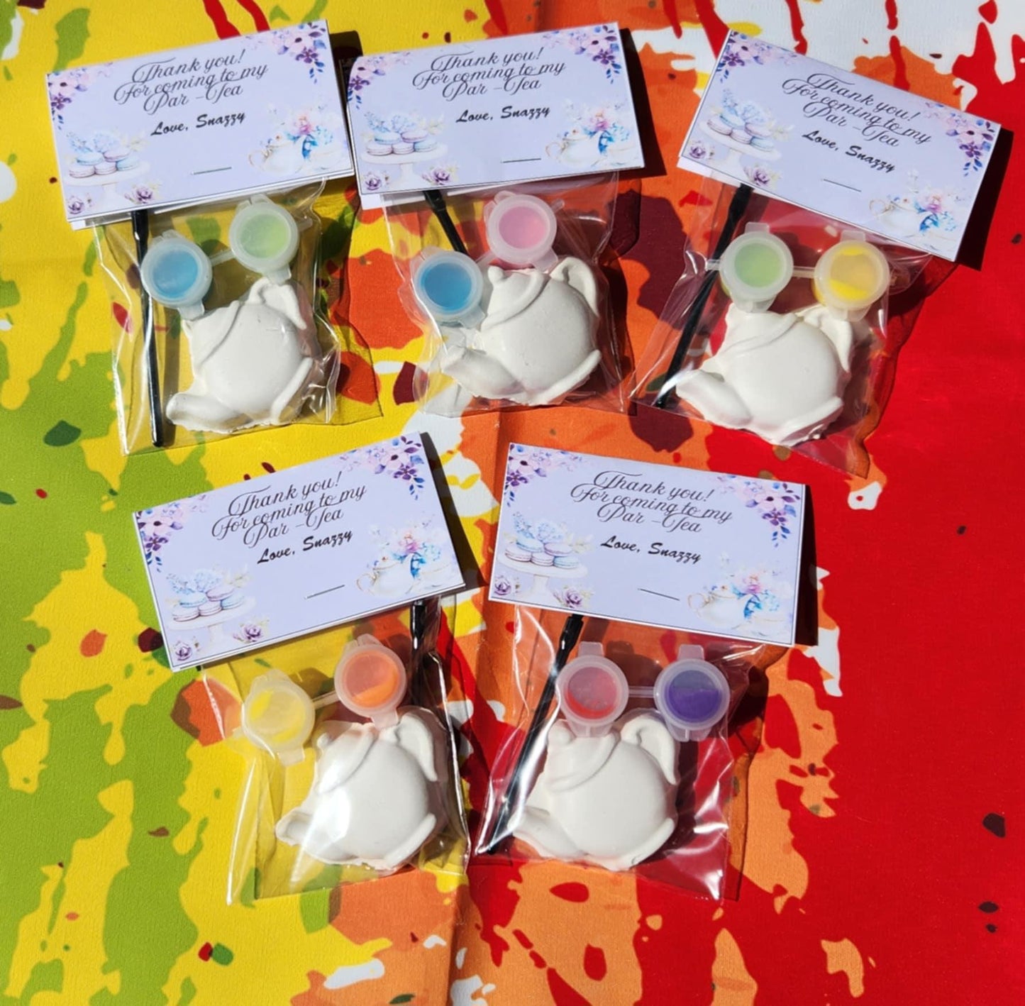 Tea Time-Themed Plaster Paint Kits for Kids | DIY Paint Activity | Birthday Party Favors | Tea Party Favors | Kids Craft Kit