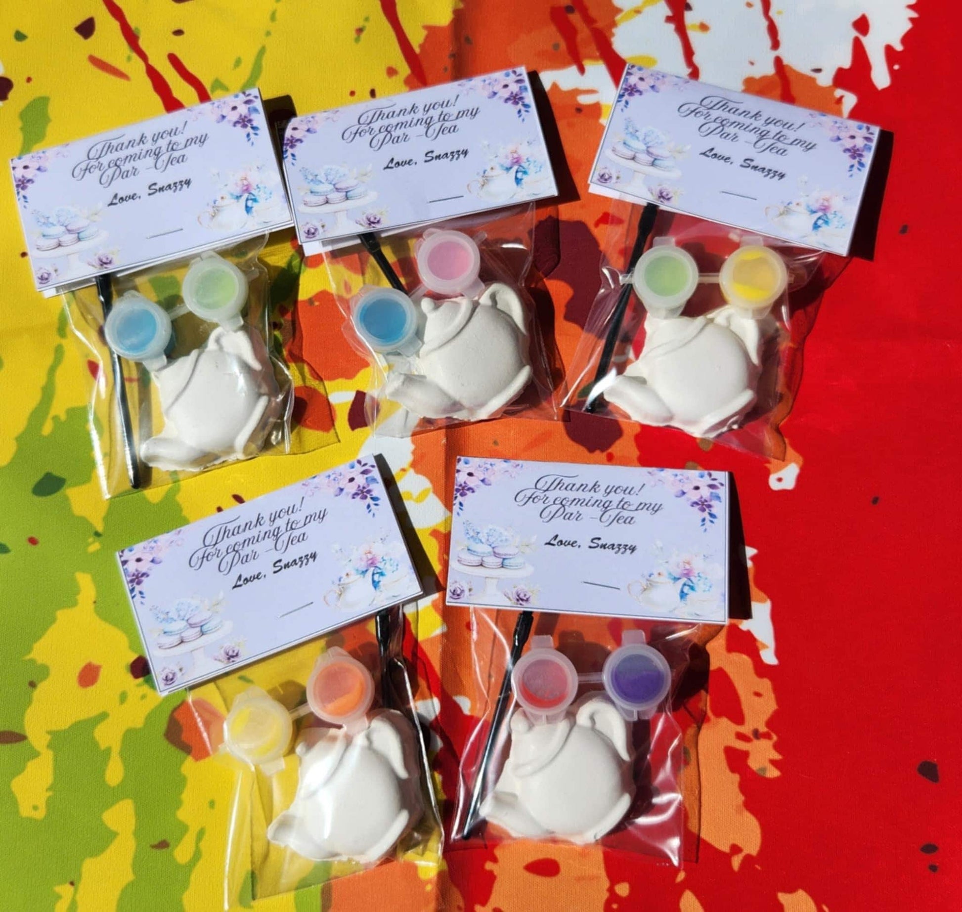 Tea Time-Themed Plaster Paint Kits for Kids | DIY Paint Activity | Birthday Party Favors | Tea Party Favors | Kids Craft Kit