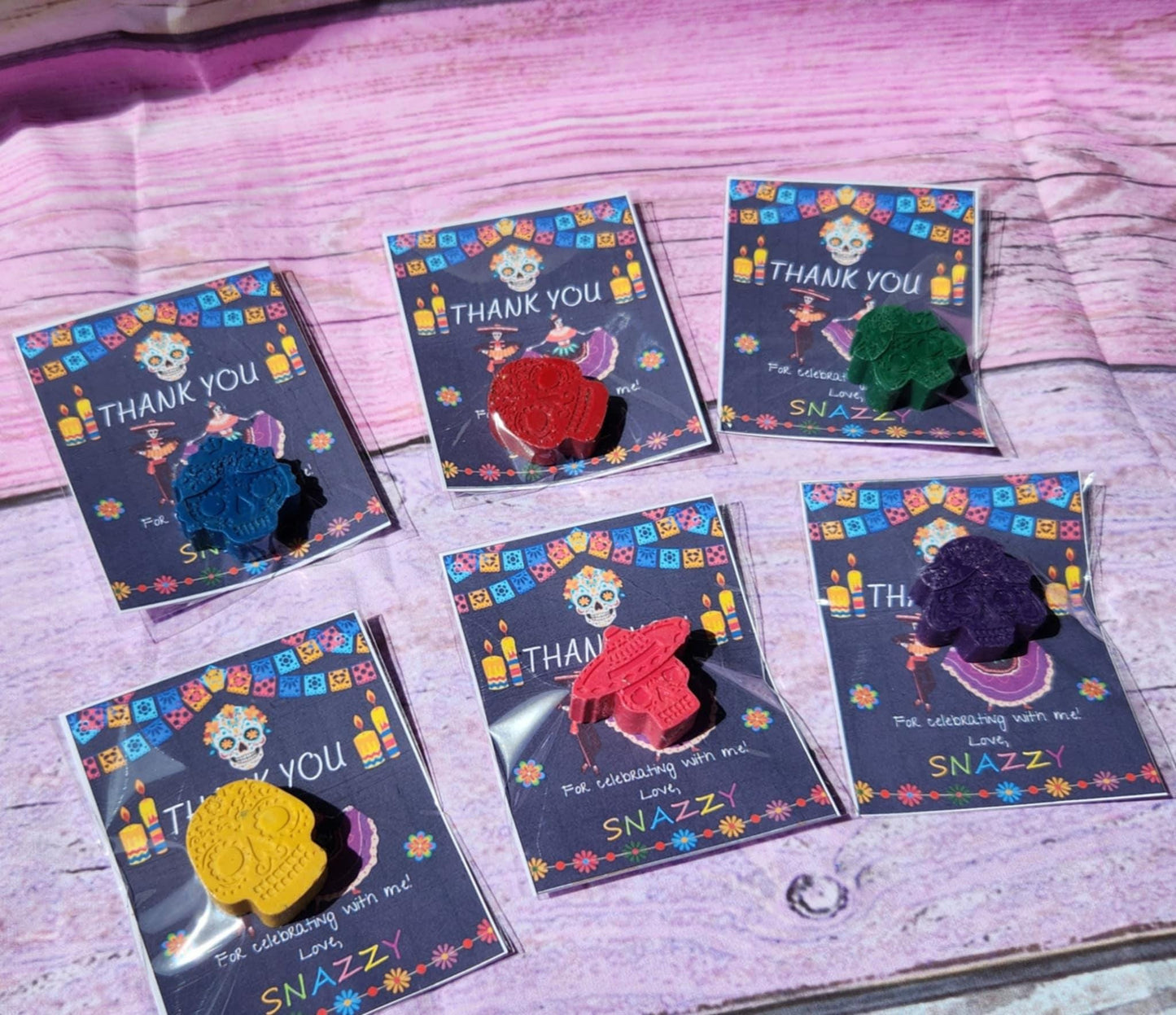 Sugar Skull Crayon Thank You Cards – Party Favors – Day of the Dead Gifts – Crayon Goodie Bags – Colorful Kids Party Favors – Birthday Favor