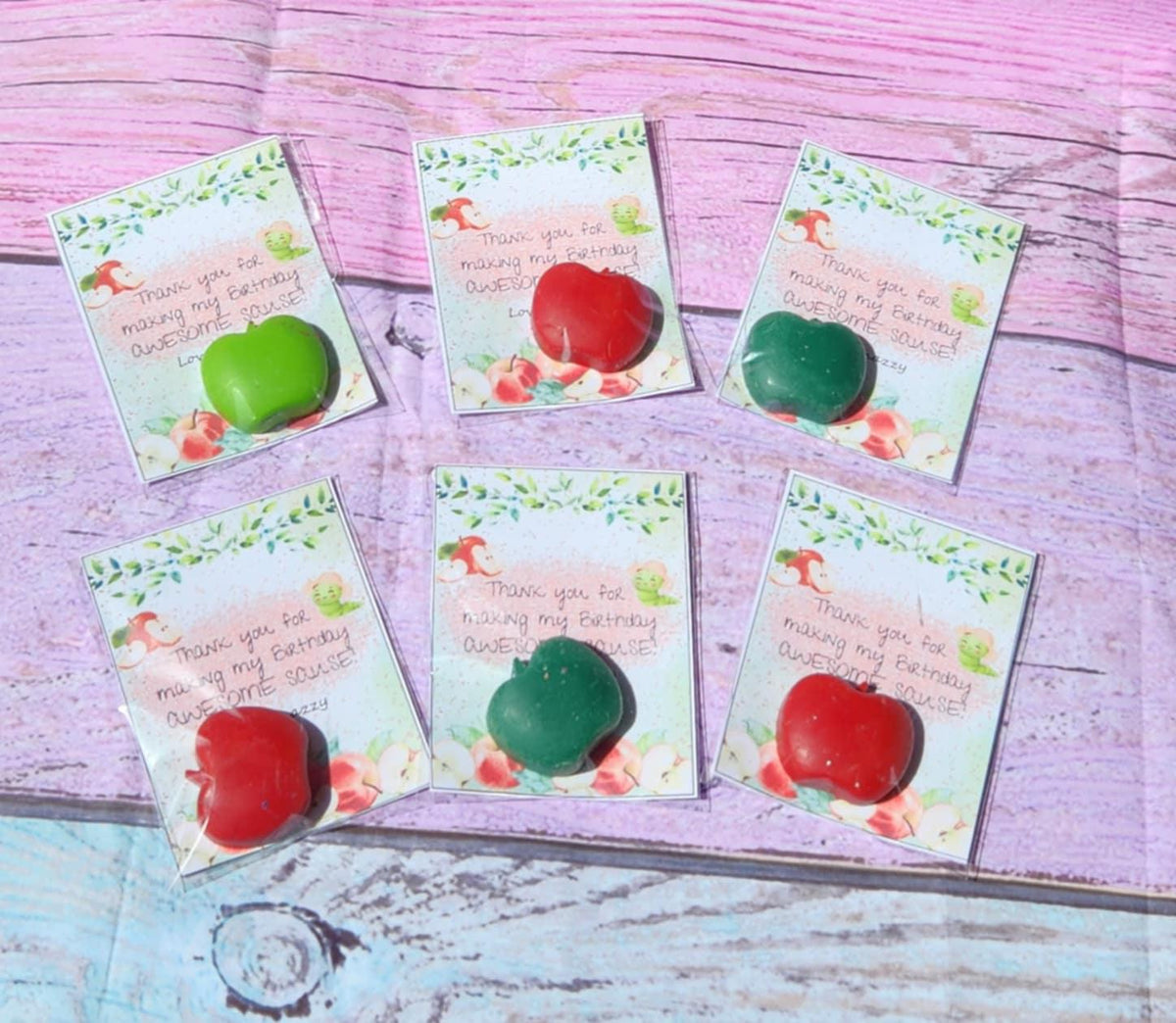 Apple Thank You Cards with Crayons | Party Favors | Goodie Bag Fillers | Teacher Gifts | Class Favors | Birthday Party Favors