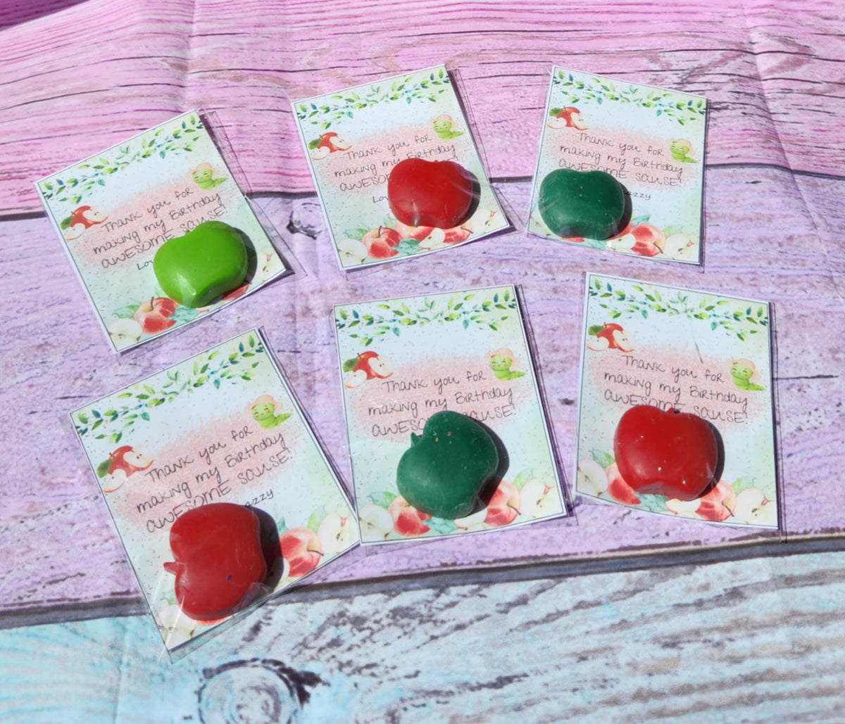 Apple Thank You Cards with Crayons | Party Favors | Goodie Bag Fillers | Teacher Gifts | Class Favors | Birthday Party Favors