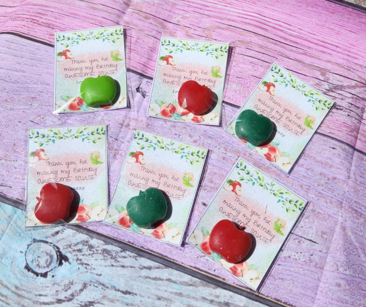 Apple Thank You Cards with Crayons | Party Favors | Goodie Bag Fillers | Teacher Gifts | Class Favors | Birthday Party Favors