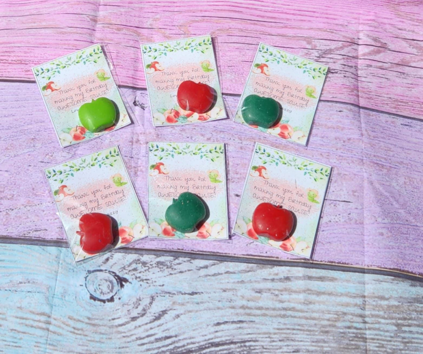 Apple Thank You Cards with Crayons | Party Favors | Goodie Bag Fillers | Teacher Gifts | Class Favors | Birthday Party Favors