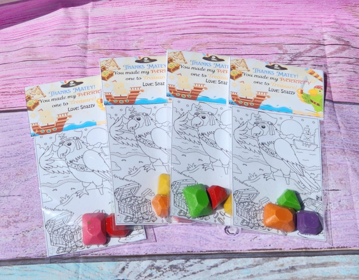 Pirate Coloring Kit with Gem Crayons | Pirate Birthday Party Favors | Treasure Goodie Bag Fillers | Pirate Crayons | Kids Party Activities