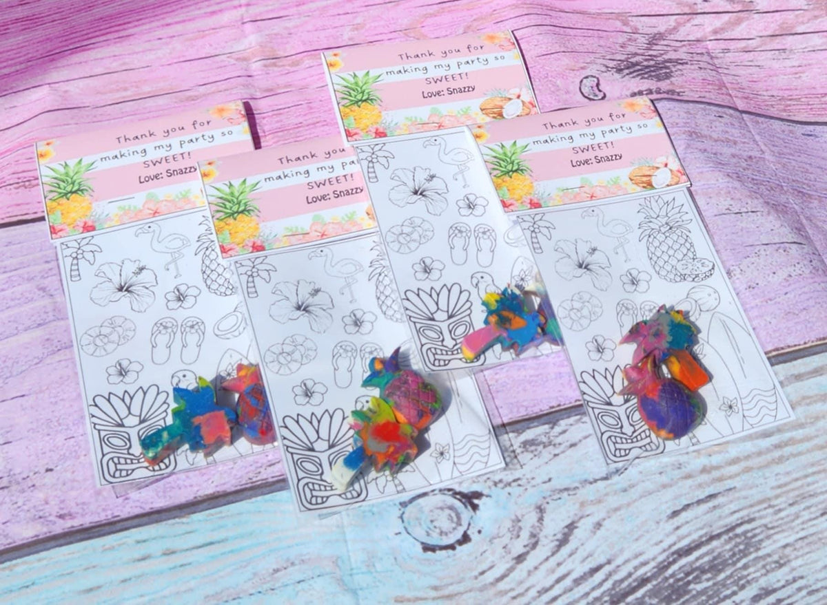 Luau Party Favors: Pineapple & Palm Tree Crayons with Coloring Page