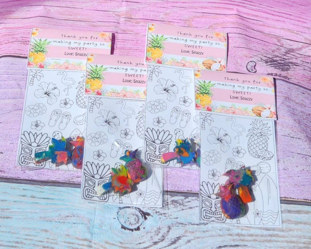 Luau Party Favors: Pineapple & Palm Tree Crayons with Coloring Page