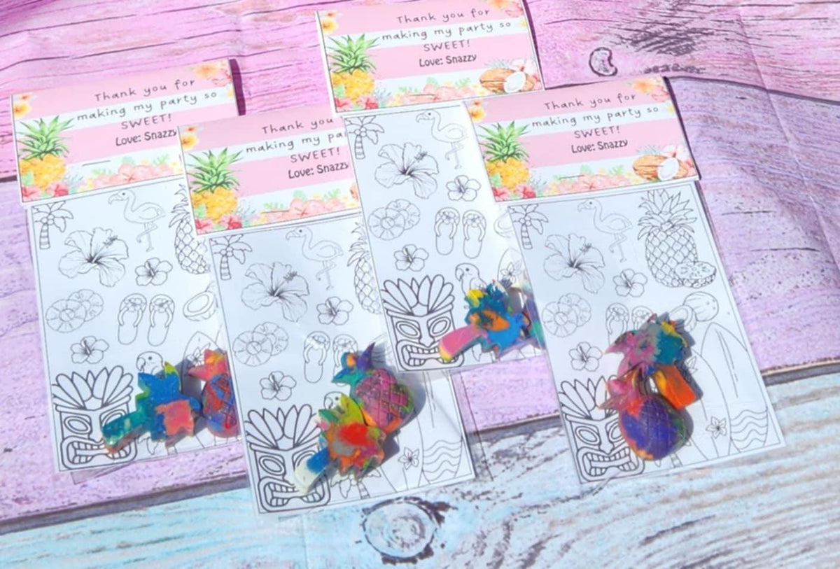 Luau Party Favors: Pineapple & Palm Tree Crayons with Coloring Page