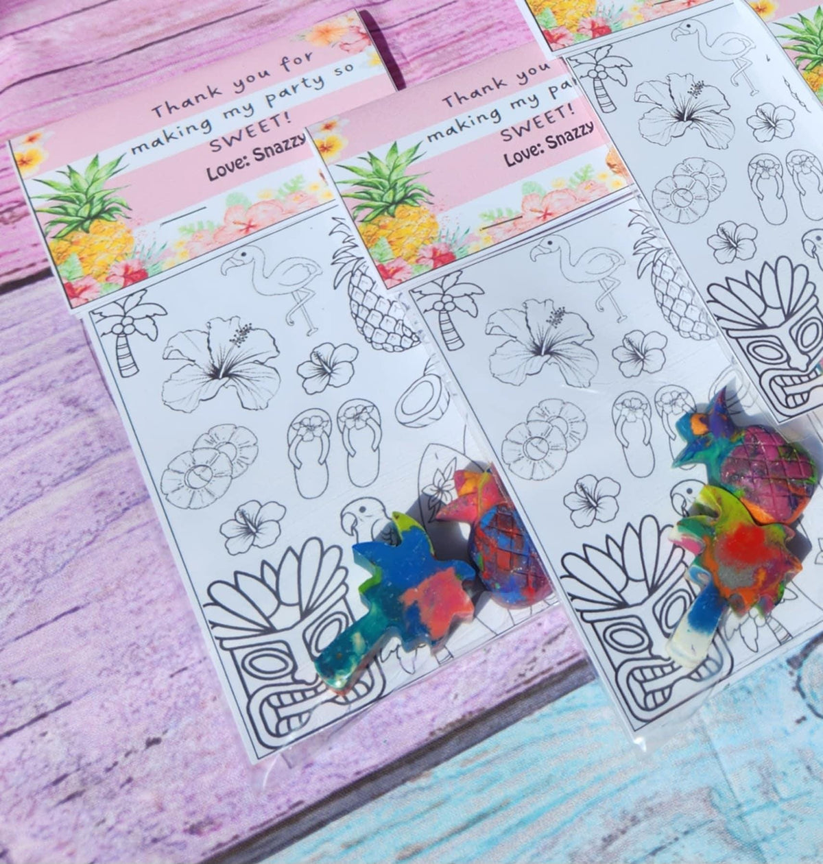 Luau Party Favors: Pineapple & Palm Tree Crayons with Coloring Page
