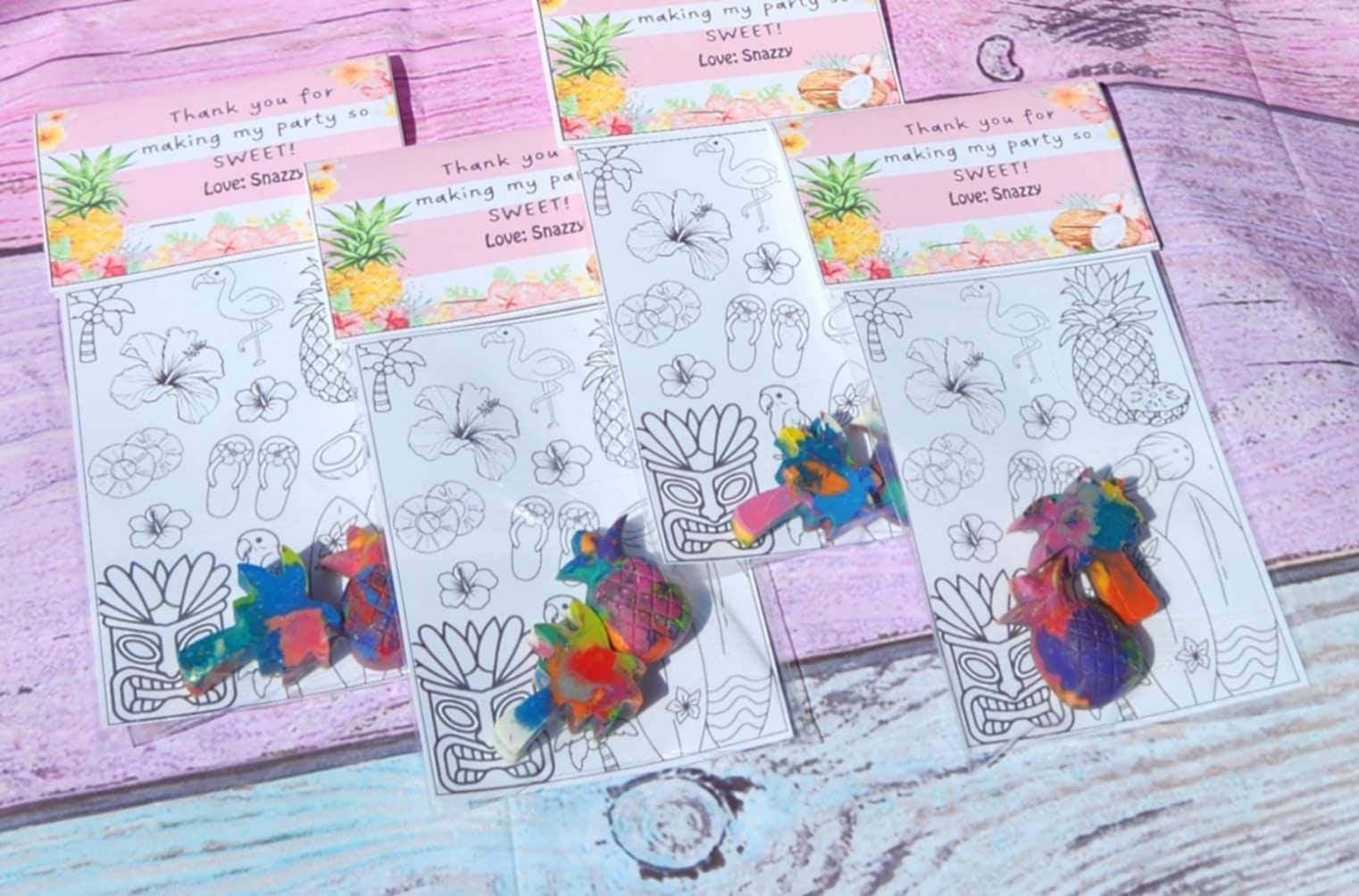 Luau Party Favors: Pineapple & Palm Tree Crayons with Coloring Page